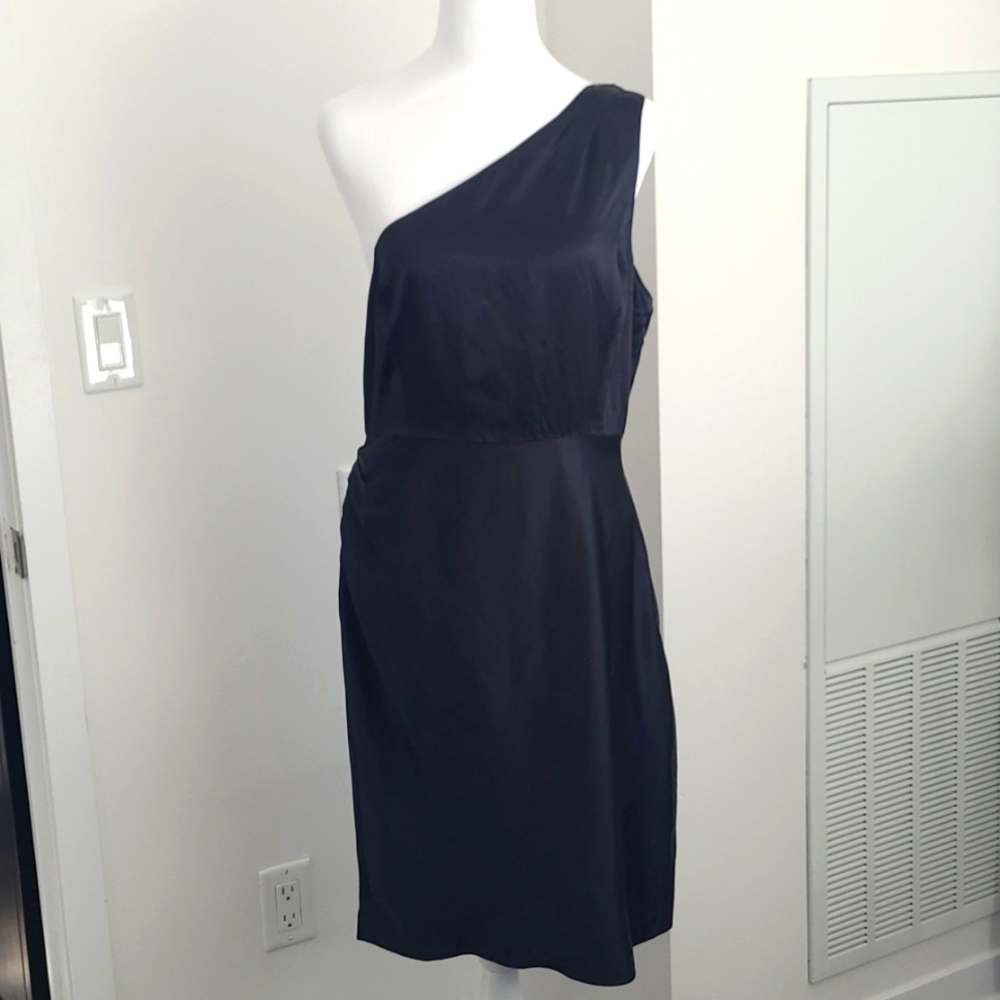 J Crew Black Silk One-Shoulder Dress size 10